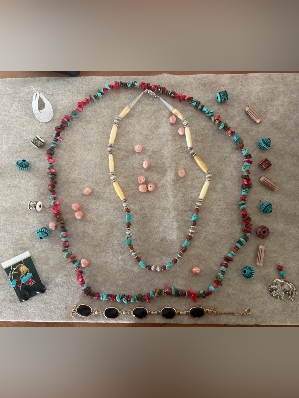 Handmade Turquoise & Red Beaded Women’s Necklace Set